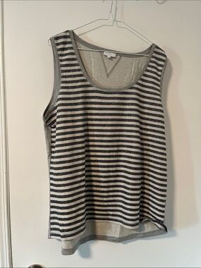 Escada Striped Scoop Neck Tank Top - Gray & Black